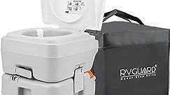 RVGUARD Portable Toilet, Portable Outdoor Camping and Traveling Toilet, 5.3 Gallon Waste Tank with Level Indicator, Come with Carry Bag and Wash Sprayer, for Camping, RV, Yacht and Truck Driver Use