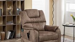 KUUFER Large Electric Massage Recliner Chair with Heating Function, Heavy Duty Powered Lift Recliner for Elder, Side Pockets, Remote Control, 400lbs Capacity, Lie flat for 180 degree, Beige