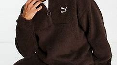 Puma - Classics - Sweater van borg met korte rits in chocoladebruin, exclusief bij ASOS | ASOS