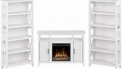 Bush Furniture Key West Tall Electric Fireplace Stand for 55 Inch TV with 5 Shelf Bookcases, Pure White Oak