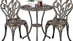 Yaheetech Patio Bistro Sets 3 Piece, Outdoor Rust-Resistant Cast Aluminum Garden Table and Chairs, Bronze