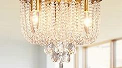 Modern Crystal Chandeliers,Flush Mount Ceiling Lamp Fixture,Elegant Crystal Ceiling Chandelier Lighting for Dinning Room Hallway Christmas Decorations,3 Lights,Gold Finish