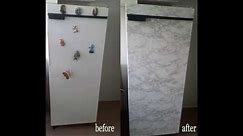 D I Y Refrigerator makeover with marble contact paper