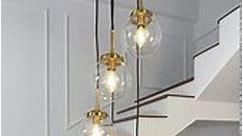ALOA DECOR 5-Light Antique Gold Pendant Light Chandelier With Clear Globe Bubble Glass Linear for Staircase 7051D32