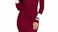 PrettyGuide Women's Turtleneck Sweater Dress Long Sleeve Ribbed Knit Stretch Midi Bodycon Dresses