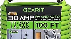 GearIT 20-Amp RV Power Extension Cord (100 Feet) 3-Prong NEMA TT-30P to L5-30R - Twist Locking Adapter, 125-Volt 10/3 STW 10AWG Gauge 3C, RV Trailer Campers, ETL Listed