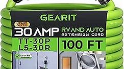 GearIT 20-Amp RV Power Extension Cord (100 Feet) 3-Prong NEMA TT-30P to L5-30R - Twist Locking Adapter, 125-Volt 10/3 STW 10AWG Gauge 3C, RV Trailer Campers, ETL Listed