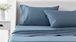MARTHA STEWART 100% Cotton Queen Sheet Set - 4 Piece, Soft, Smooth, Durable, Easy Care, 16" Deep Pocket Sheets, Bedding Sheets, Sateen Sheets, 1 Flat, 1 Fitted, 2 Pillowcases, Blue