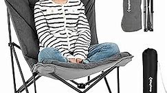 KingCamp Padded Oversized Camping Chair - XL Comfy Butterfly Folding Chair for Outdoor with Carry Bag,Portable Camp Chair for Adults, Indoor and Lawn Supports 300 lbs,Grey