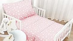 Toddler Bed Sheets for Girls, 3 Piece Toddler Sheet Set, Soft Breathable Toddler Bedding Sets Includes a Flat Sheet, a Fitted Sheet , a Pillowcase, Baby Bedding Sheet & Pillowcase Set, Pink Star