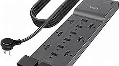 Belkin 12-Outlet Surge Protector Power Strip w/ 12 AC Outlets & 8ft Flat Plug, UL-listed Heavy-Duty Extension Cord for Home, Office, Travel, Computer, Laptop, Charger - 3,940 Joules of Protection