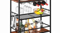 Bar Carts for The Home, 3-Tier Rolling Kitchen Cart with Wine Rack and Wheels, Home Bar Serving Carts with Hooks Wine Cart Microwave Cart for Kitchen Living Room