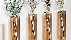 4 Pack Wood Wall Planters for Indoor Plants - Wooden Wall Hanging Planters for Bathroom, Bedroom, Living Room Wall Decor Farmhouse Wooden Pocket Wall Vases for Dried Flowers and Faux Greenery Plants