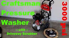Craftsman Pressure Washer review - 3000 psi - with driveway scrubber and homemade wheeled base.