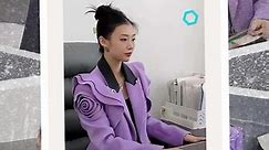 2024 New Women Blazers Fashion 3D flower decoration purple Blazer Elegant ladies notched collar Long Sleeve Suit Coat Y4831