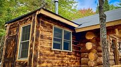 Burnt Wood Siding and Birch Bark Lined Door, Off Grid Log Cabin Alone in the Wilderness
