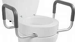 Vive Toilet Seat Risers for Seniors (Raised with Handles) Grab Bar Seat for Seniors - Options for Elongated & Standard Bowls - Elderly Handicap Medical Hip Replacement Surgery Lift, Easy Clean, White