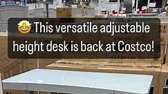 🤩 This versatile adjustable height desk back at Costco! It works as a sitting or standing desk with a digital readout! Plus it has a tempered glass top, has a spot for wireless charging, and includes two USB ports! 👏🏼 $299.99! #costco #adjustabledesk #standingdesk #deskgoals