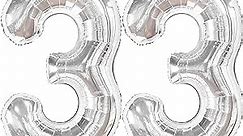 KatchOn, Giant 33 Balloon Numbers Silver - 40 Inch | 33 Birthday Balloons, 33 Birthday Decorations for Women | Silver 33 Balloons for Birthdays | 33 Birthday Balloon, 33rd Birthday Decorations for Men