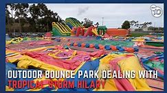 Inflatable bounce park, bouncing back after storm