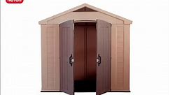 Keter Factor 8 ft. W x 6 ft. D Large Outdoor Durable Resin Plastic Storage Shed with Double Doors, Taupe Brown (47.5 Sq. Ft.) 213039