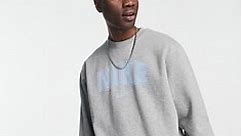 Nike crew neck sweatshirt with retro chest print in grey heather | ASOS