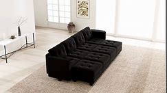 Belffin Velvet Modular Sleeper Sofa Sectional Couch Bed with Storage Seats Convertible Sectional Sofa Bed Set Sleeper Couch, Black