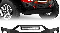 Stubby Front Bumper Compatible with 2018-2024 Jeep Wrangler JL JLU Unlimited & Gladiator JT with 1 x 80W LED Light, OE Fog Light Holes, Winch Plate, License Plate Bracket & D-rings (2/4 Doors)