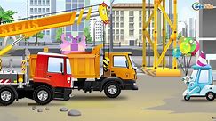 JCB Cartoon for children with Truck & JCB Excavator and Crane Educational Trucks Kids Animation