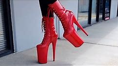 Ashley Reviews Monster 10 Inch High Heel BEYOND-1020 Red Ankle Boots With Test Walking