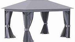 Outsunny 4 X 3M Patio Gazebo Garden Shelter With Curtains And Netting - Grey
