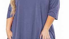 SHOWMALL Plus Size Tunic Top for women 3/4 Sleeve Blouse Purple Gray 4X Clothes Swing Top Crewneck Maternity Loose Fitting Clothing Shirt