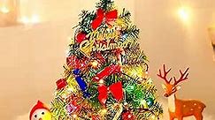 Small Decorated Christmas Tree with Lights, Tabletop Christmas Trees with Lights, Table Top Christmas Trees, 22'' Mini Xmas Tree & Hanging Ornaments, Artificial Christmas Decorations Tree