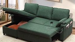 Duraspace Sectional Sleeper Sofa with Storage Chaise, Reversible Pull Out Couch Sofa Bed, L-Shape Green