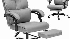 Executive Office Chair, Reclining Office Chair with Foot Rest Leather Chair High Back Home Office Desk Chair with Lumbar Support Ergonomic Office Chair with Padded Armrests (Grey)