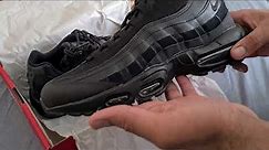 Nike Air Max 95 Triple Black Leather Unboxing and Review - Nike Air Max 95 Essential