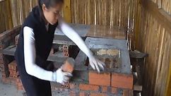 How to build brick stove kitchen, Technique floral tile cladding - Rebuild the new stove