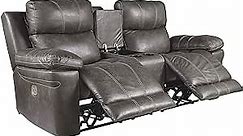 Signature Design by Ashley Erlangen Faux Leather Power Reclining Loveseat with Console, Gray