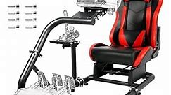 Marada Simulator Cockpit 56 Adjustable Fit for |Logitech G25 G27 G29 G920 |Thrustmaster T80 T150 | Fanatec with Red Racing Seat Wheel, Pedals,and Shifter Not Include
