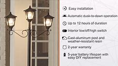 GAMA SONIC Triple Head 3-Light Black Outdoor Solar Warm White LED Lamp Post Light Set with Round Planter for Garden and Porch 14B50063