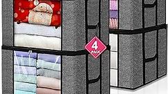 Large Clothes Storage Bags - 4 Pack Closet Storage Organizers for Clothing, Bed Sheets, Blanket, Comforters, Bedding, Durable Storage Bins with Zippers and Clear Windows, Black