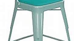 Flash Furniture Carly Commercial Grade 24" High Mint Green Metal Indoor-Outdoor Counter Height Stool with Back and Mint Green Polystyrene Seat