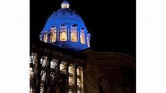 Missouri State Capitol dome illuminated blue, yellow to show support for Ukraine