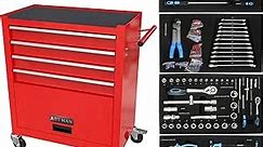 Campfun 238 Piece Tool Set, Mechanics Rolling Tool Storage Cabinet 5-Tier with 4 Drawers, Tool Chest Cart with Wheels for Repair Projects for Adults, Men and Handyman in Workshop & Home, Red