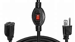 IRON FORGE CABLE Inline Extension Cord with On-Off Switch 1.5 FT - 16/3 SJTW Power Switch with 3 Prong - Black Household Outlet Electrical Switch 10 AMP for Indoor & Outdoor - ETL Listed
