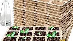 120Cells Seedling Start Trays,10 Pack Peat Pots Seedling Pots Biodegradable,Seedling Starter Kit,Organic Germination Plant Starter Trays,Cell Pots with 100 Labels,2 Transplant Tools,1 Spray Bottle