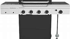 Megamaster 720-0804H 4-Burner Propane Barbecue Gas Grill, for Camping, for Outdoor Cooking, Patio, Garden Barbecue Grill, 52000 BTUs, With Side Table, Silver and Black