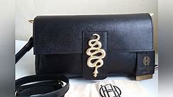 House of Harlow 1960 Italy Genuine Leather Crossbody Bag Gold Metal Snake