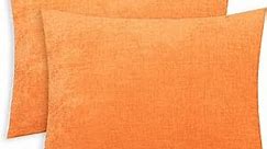 CaliTime Pack of 2 Cozy Standard Pillow Shams Cases for Bed Bedding Decoration Solid Dyed Soft Chenille 20 X 26 Inches Bright Orange