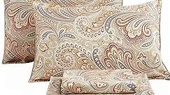 RYNGHIPY Luxury Paisley Print Sheets Sets Silky Long Staple Egyptian Cotton Khaki Bedding Sheet Collections (Paisley,Queen Size)